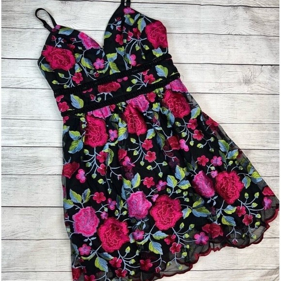 Anthropologie Dresses & Skirts - Anthropologie Black and Pink Floral Midi Dress